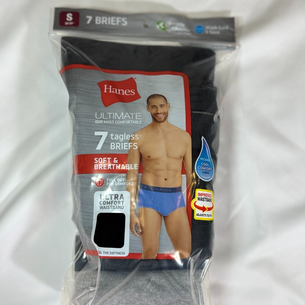 Hanes Mens' Tagless Briefs Pack of 7 - Black/Grey - Size Small
